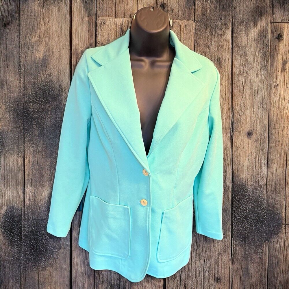 Vintage 1980s Alfred Dunner Women’s Blazer Jacket Sz 12 Teal Blue Green Aqua